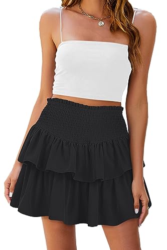 Vigorics Black Mini Skirt for Women Fashionable Ruffle Pleated A-Line Fairy Skirt Comfortable Beach Wrap Skirt Trendy Summer Size M — view 2