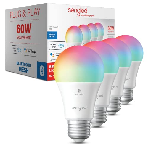 Sengled Alexa Light Bulb, Instant Pairing With Alexa Devices, Color Changing Light Bulbs, Smart Light Bulbs That Work With Alexa, Bluetooth Mesh Smart Home Lighting, E26 60W Equivalent, 800Lm, 4-Pack #TOP30