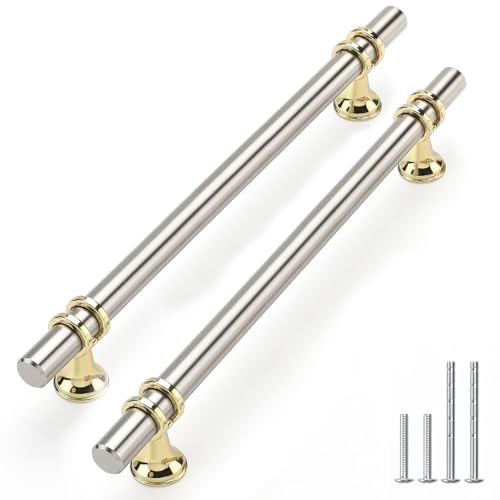 Rergy 40 Pack 7-9/16 Inch Hole Center Nickel and Gold Cabinet Pulls