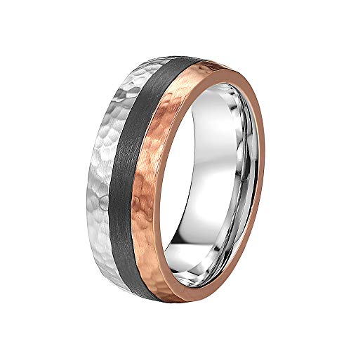 DOOSTI Partnerring/Freundschaftsring HAMMERSCHLAG Edelstahl-Carbon – inkl. Gratis Gravur (72 (22.9))