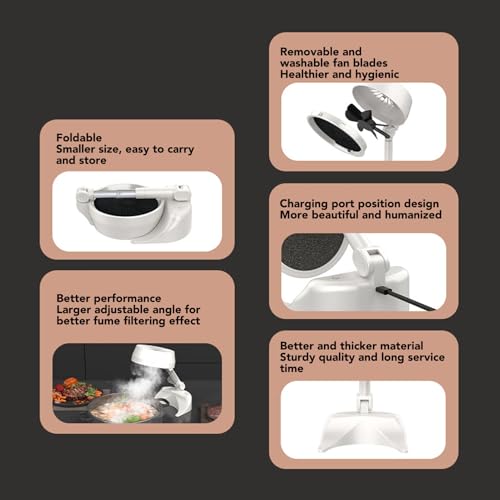 Portable Range Hood, Kitchen Mini Exhaust Fan Desktop Range Hood, 3 Speed Small Fan Kitchen Hood with Detachable Fan Blades and Filter for Indoor BBQ Hot Pot, Easy to Clean