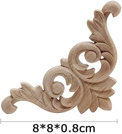 4 Pcs Wood Carving Decal Wood Carved Mouldings Corner Applique Home Door Decor Wood Carving for Door Cabinet Windows