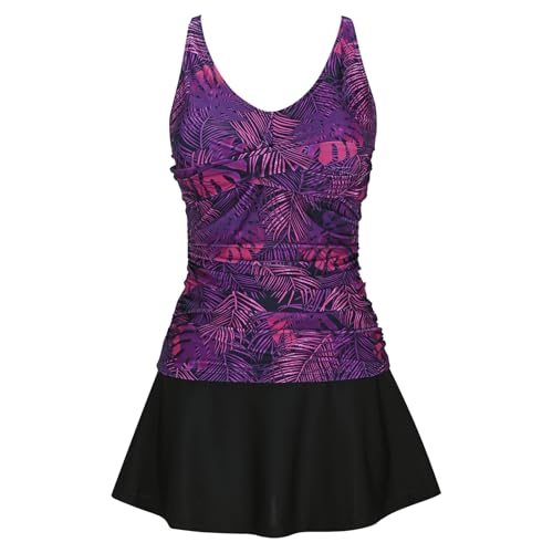 Women's Tankini Swimsuits 2025 Summer Floral Print Tummy Control Swim Dress Straps Trendy Casual Skirt Bathing Suits3