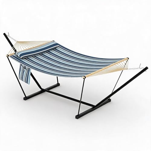 Garvee 2 Person Outdoor Hammock with Stand, Heavy Duty Portable Double Hammock with Balance Rope, MAX 450 LBS Capacity for Patio, Backyard, Garden, Beach