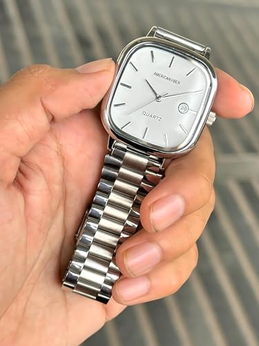AMERICANVIBER Store AMERICANVIBER Men's Silver Watch, White - Image 3