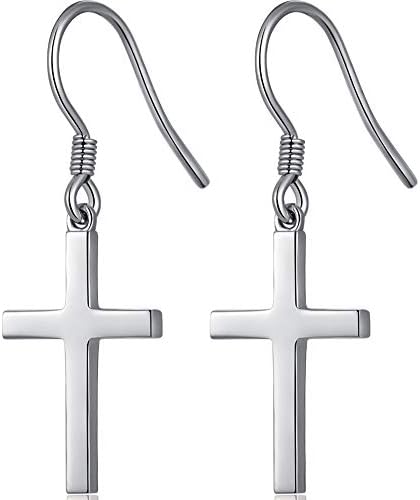 18K White Gold Plated Cross Earrings For Men Women Hoop 925 Sterling Silver Earrings, Silver, Gold, Rose Gold Colors
