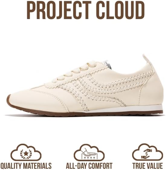 Project Cloud Leather Barefoot Shoes Women – Memory Foam Lace-Up Womens Sneakers – Lightweight & Non Slip Womens Shoes Casual – All-Day Women's Fashion Sneakers for 2026 (Monica,CREAPU,8) Cream - Image 4