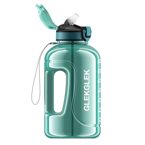 GLEKGLEK Botella Agua 2 Litros sin BPA, Botella de Agua Deportiva con Indicador de Tiempo, para el Gimnasio, Oficina, Aire Libre y Uso Diario (Cian)