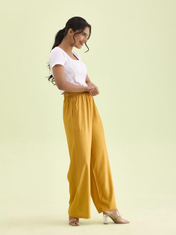 Image of GO COLORS Soft Viscose Basic Palazzo Full Length for Women| Breathable, Mid Rise, Relaxed Fit