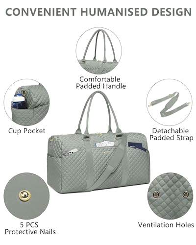 Image of Women Weekender Travel Duffle Bag: Travel Duffel Overnight Bags with Shoe Compartment Large Carry on Tote with Toiletry Bag Weekend Traveling Yoga Gym Hospital Bag for Women with Wet Pocket Green