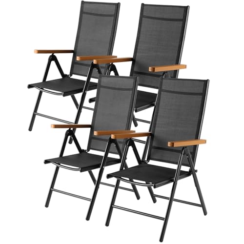 LIFERUN Gartenstühle Alu 4er Set, Gartenstuhl Hochlehner Klappbar mit...