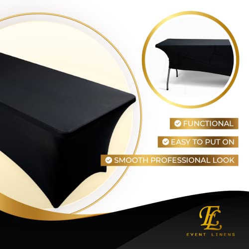 Black 6Ft Tablecloth Rectangular Spandex Linen - Table Cloth Fitted Cover For 6 Foot Folding Table, Wedding Linens Banquet Cloths Rectangle Covers #TOP5