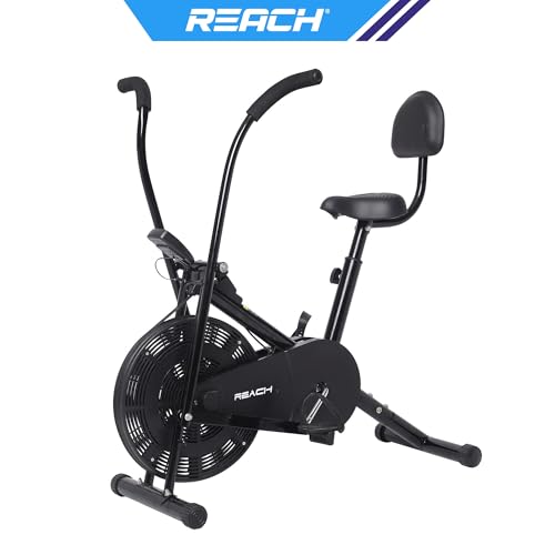 Reach AB 110 BS Upright Air Bike with Back Support & Moving/ Stationary Handle | Mobile Holder at Display & Resistance Knob | Max User Weight 110 Kg | Fitness Equipment for Home/ Gym Cardio Workout 7 41YmM6ZAmdL