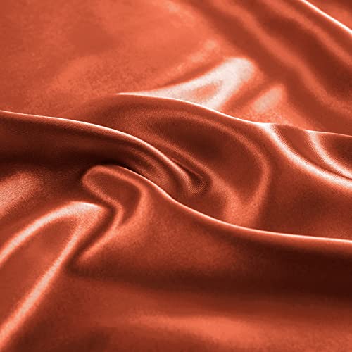 Image of Ersmak 6 Pieces Satin Duvet Cover King Size Luxury Silky Bedding Duvet Cover Set with 1 Soft Duvet Cover, 4 King Pillowcases and 1 Body Pillowcase, Rust Orange