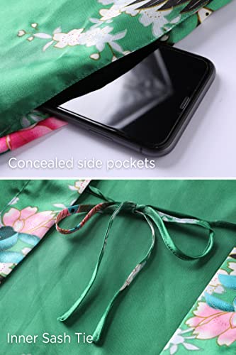 Image of BABEYOND Women's Kimono Robe Long Satin Robes with Peacock and Blossoms Printed Kimono Nightgown