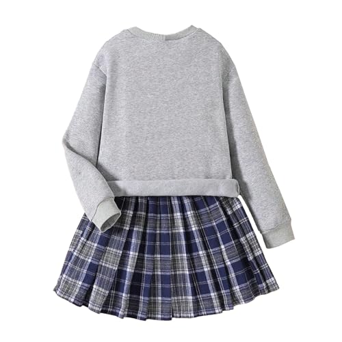Image of Girls 2 Piece Outfits casual Pullover Sweatshirt and retro plaid skirt Set 7-13 Years