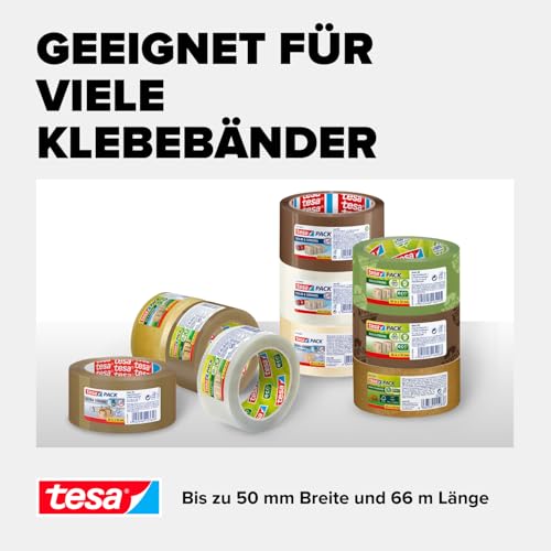 tesa Handabroller CLASSIC - Universeller Abroller für Klebebänder - mit robuster Metallhalterung - für Paketbänder mit bis zu 50 mm Breite