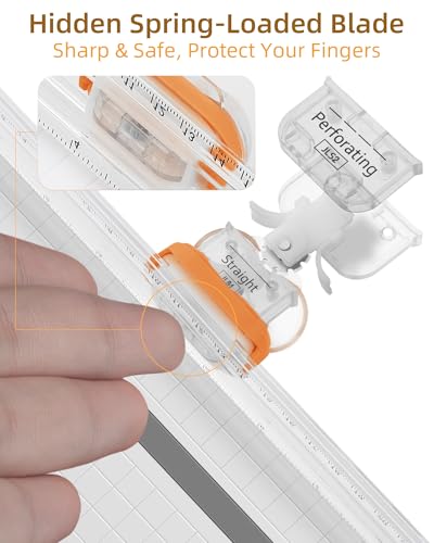 Firbon 3-in-1 Paper Cutter, 9" Compact A5 Paper Trimmer with Straight Cut, Scoring & Perforating Blades for Cardstock, Scrapbooking, Crafting, Labels & Home Office (Orange) - Thumbnail 6