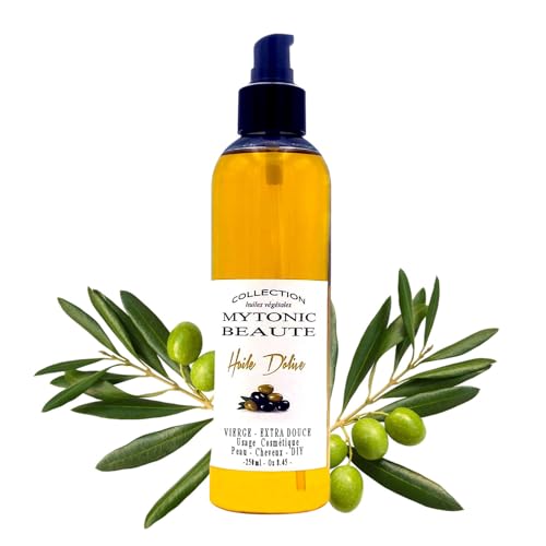 Huile végétale Naturelle et Pure pour Cheveux et Peau - Grand Format - Usage Cosmétique - DIY Recettes Maison - MYTONIC BEAUTE (250, Huile d'olive)