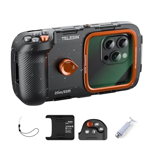 TELESIN Snorkeling Submarino Buceo Funda Impermeable para Teléfono, Universal Submarino Foto y Vídeo Carcasa de Buceo & Empuñadura para iPhone/Samsung Galaxy y la Mayoría de los Teléfonos (Negro)