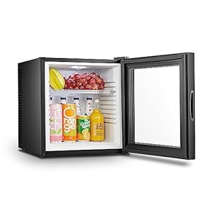 Melchioni Family Mini-koelkast met glazen deur, totale capaciteit 24 liter, thermo-elektrische koelbox, stil met ledlicht, klasse E, model Iceberg Glass 24, kleur: zwart