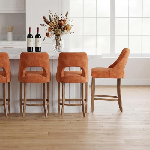 Image of UVV Bar Stools Set of 4, Upholstered Counter Height Bar Stools, Modern Counter Stools with Wood Legs for Kitchen Island Dining Room Bar, Orange