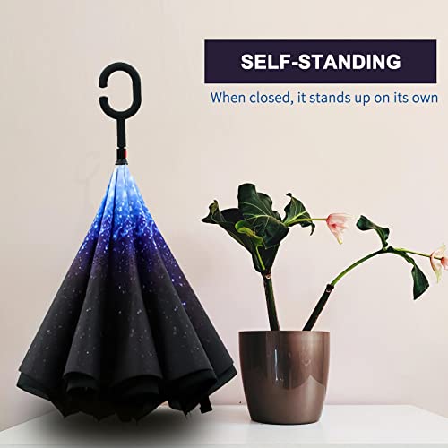 Image of MRTLLOA 40 /49 /56 Inch Oversize Windproof Inverted Reverse Upside Down Umbrella, Golf Size Rain Umbrella, Double Layer, C-Shaped Handle for Men, Women and Kids(Starry Sky, 49 Inch)