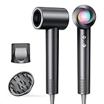 Ionen Föhn mit Diffusor - Haartrockner Schnelles Trocknend 150.000 U/min, Fön mit 500 Mio. Negative Ionen, 8 Temperatur-Stufen mit LED, für Locken/Dicke Haare, Reisen, Zuhause, Salon, Schwarz