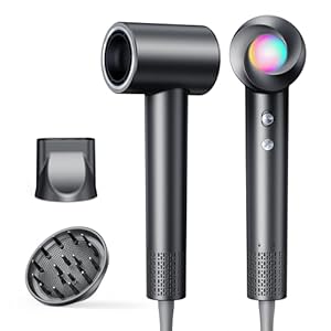 Ionen Föhn mit Diffusor - Haartrockner Schnelles Trocknend 150.000 U/min, Fön mit 500 Mio. Negative Ionen, 8 Temperatur-Stufen mit LED, für Locken/Dicke Haare, Reisen, Zuhause, Salon, Schwarz