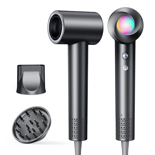 Haokoo Asciugacapelli Ionico Alta Velocità 150.000 RPM - Phon Capelli Professionale Leggero 365g, Asciugatura Rapida con Termo-controllo, 8 Temperature con Diffusore, Casa e Viaggio