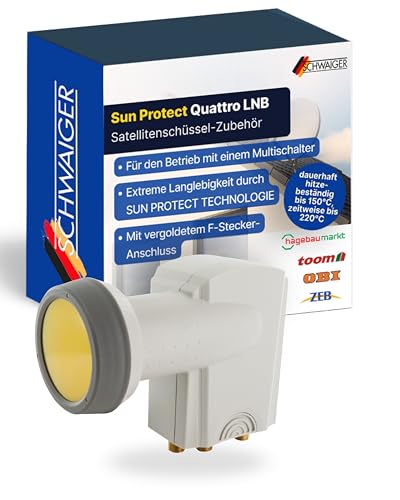 SCHWAIGER Quattro LNB digital Sun Protect I Low Noise Blockconverter für 4 Teilnehmer mit Multischalter I extrem wetterfest & geeignet für Multifeedanlagen I für störungsfreien SAT-Empfang I hellgrau
