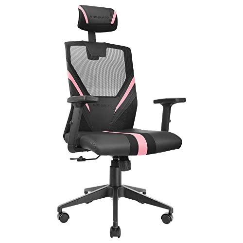 Mars Gaming MGC-Ergo, Silla Gaming Ergonómica con Malla Transpirable, Soporte Cervical y Lumbar, Reposabrazos Ajustables, Reclinable, Base Reforzada, Rosa