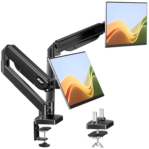 Acer モニターアーム デュアル 2画面【17～32インチ対応】デュアルモニターアーム PC 耐荷重各2.2～9kg ガス圧式 グロメット式＆クランプ式 VESA 75 / 100mm 上下左右の角度・高さを多角度調節可能 ケープル収納 セットアップも簡単