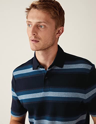 Image of Marks & Spencer Mens Striped Cotton Collared Neck Regular Fit Polo Shirt