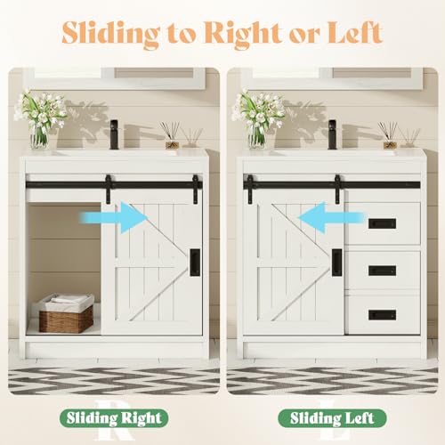 image for AMERLIFE Farmhouse Bathroom Vanity with Sink Combo, 31in Sliding Barn 
