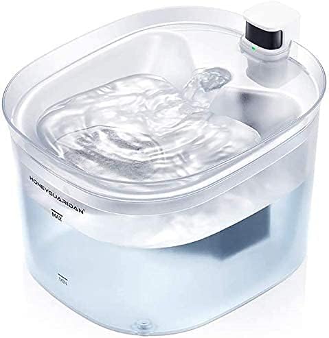 HoneyGuaridan W25pro Battery Operated Cat Water Fountain with Motion Sensor, 2.5L Utral-quiet Pet Drinking Fountain Wireless, 2 LED Working Modes, Visible Water Capacity - Come with 2 Carbon Filters