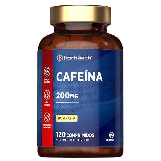 Cafeína Anhidra Pura 200 mg | 120 Comprimidos Veganos | Suplemento de Caffeine en Dosis Altas | Efecto Rápido | by Horbaach