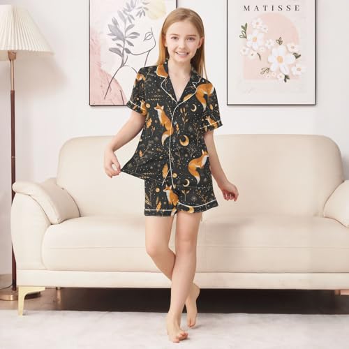 senya Fox and Astrology Moon 1 Satin Summer Pajama Sets Silk Short Sleeve Button Down Sleepwear4