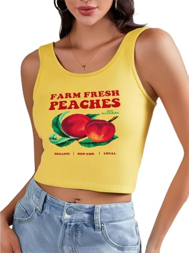 WDIRARA Women's Letter Printed Crop Tank Tops Graphic Cami Top Summer Ribbed Slim Fit Tee