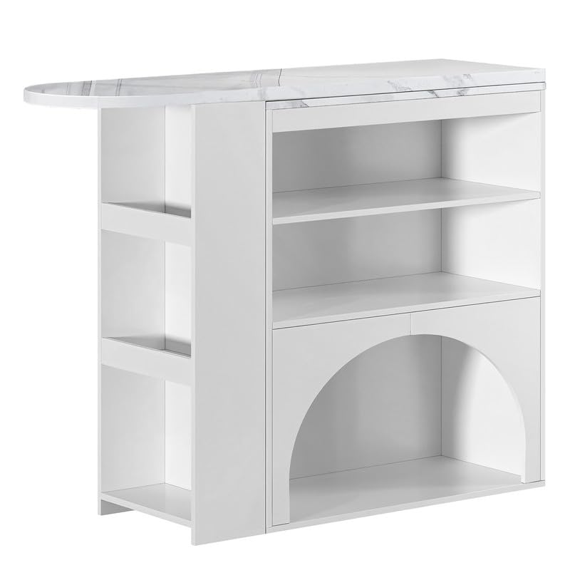 Table à manger extensible gain de place avec meuble bar rotatif et niche chien