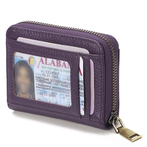 GAEKEAO Credit Card Holder Wallet for Women RFID Blocking Small Genuine Leather Card Case with Coin Pocket ID Window