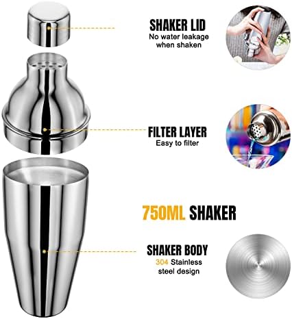 RATEL Cocktail Making Set, 17 Pieces Cocktail Shaker Set, Professional Cocktail Mixing Set, Cocktail Kit with 750ml Stainless Steel Shaker, Jigger, Strainer, Cocktail Book etc