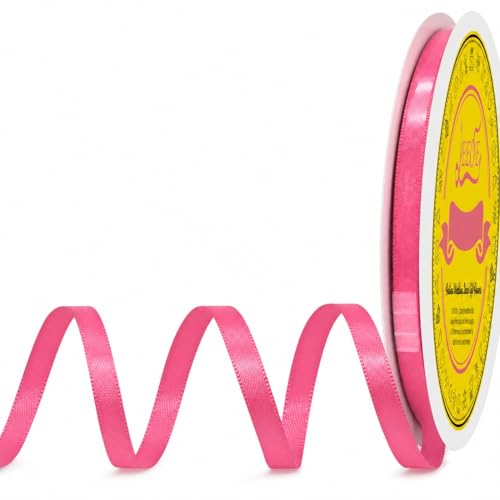 Image of Double Face Hot Pink Satin Ribbon 1 /4 inch X 50 Yards Polyester Hot Pink Ribbon for Gift Wrapping Very Suitable for Weddings Party Hair Bow Invitation Decorations and More