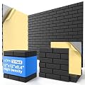 12 Pack Acoustic Panels with Self Adhesive, 12" X 12" X 0.4" High Density Sound Proof Foam Panels for Walls, Soundproof Wall Panels, Brick Sound Absorbing Panels for Home Studio Office Decor - Black