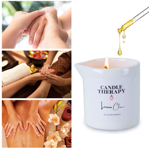 Candle Therapy Massage Oil Candles With Spout, 8.1 Oz Natural Skin Care Products - Massage Lotion Candle For Self Care - Spa Stuff - Body Candle - Low Temp Romantic Candles - (Lemon Clove) #TOP1
