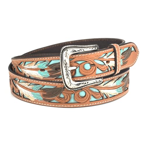 Nocona Western Belt Mens Feather Tooled Filigree Inlay N2100060022