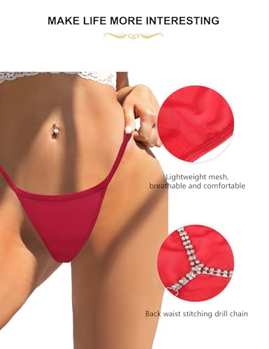 Image of comeondea G String Thongs for Women Rhinestone T-back Tangas Mesh Underwear