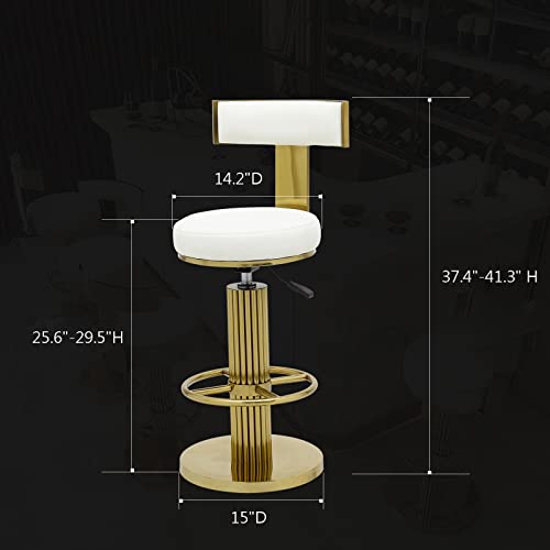 Image of FUNROLUX Adjustable Swivel Bar Stools Set 2 Kitchen Counter Height Stools | 360 Swivel, 25.6 inch-29.5 inch Adjustable, Leather Thick Cushion, Stainless Steel Frame, 350 lbs Capacity, Gold