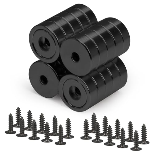 NogmeTaa 超強力マグネット ネオジム磁石 フェライト磁石より強い ネジ付き超強力磁石キッチン壁掛け工業事務室 直径16mm (ブラック) 20個入