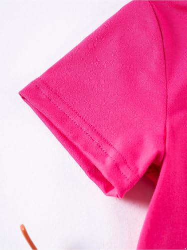 Hansber Kids Girls 2-Piece Solid Color Sports Outfit Round Neck T-shirt with Shorts for Exercise Workout Hot Pink 5-6 Years3